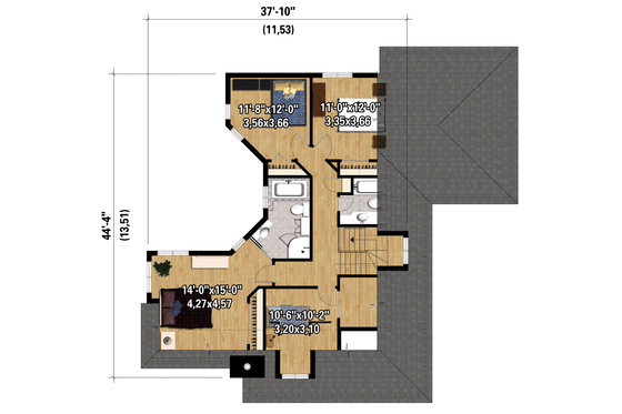 Floor Plan - Upper Floor 1 for Cottage House Plan #25-4485 - 4 bed, 2 bath