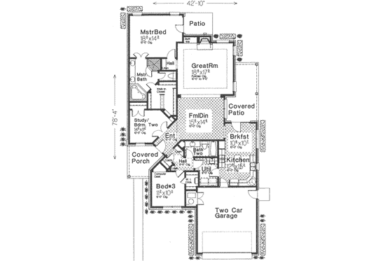 Floor Plan - Main Floor for European House Plan #310-305 - 3 bed, 2 bath