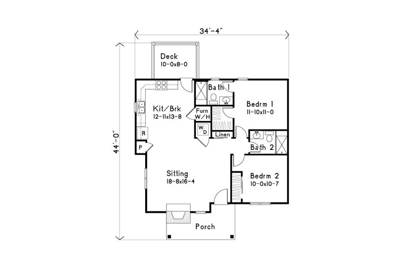 House Plan Design - Floor Plan - Main Floor for Cottage House Plan #22-637 - 2 bed, 2 bath