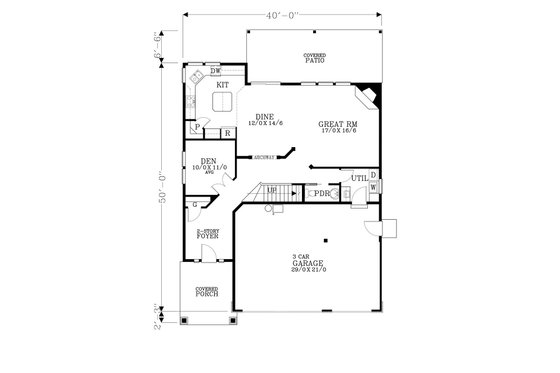 Floor Plan - Main Floor for Craftsman House Plan #53-485 - 4 bed, 2.5 bath