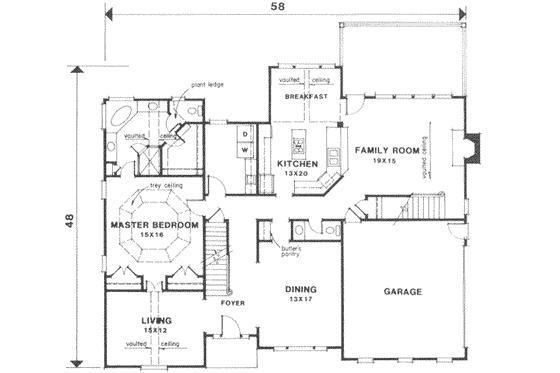 Floor Plan - Main Floor for Colonial House Plan #129-123 - 4 bed, 3.5 bath