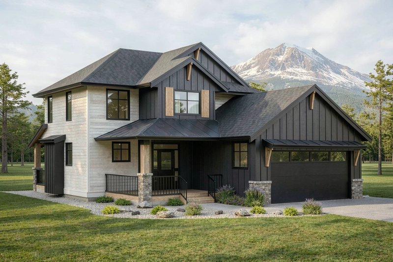 Architectural House Design - Exterior - Front Elevation 2 for Prairie House Plan #1100-102 - 3 bed, 2.5 bath