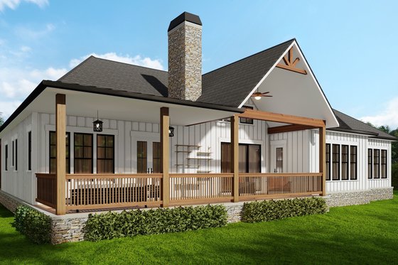 Exterior - Rear Elevation for Ranch House Plan #54-565 - 3 bed, 2.5 bath