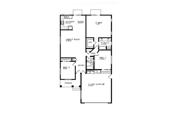 Floor Plan - Main Floor for Craftsman House Plan #515-48 - 3 bed, 2 bath
