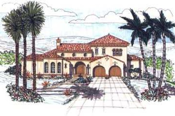 Exterior - Front Elevation for Mediterranean House Plan #76-112 - 3 bed, 2.5 bath