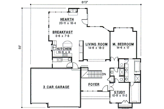 Floor Plan - Main Floor for Traditional House Plan #67-362 - 4 bed, 3 bath