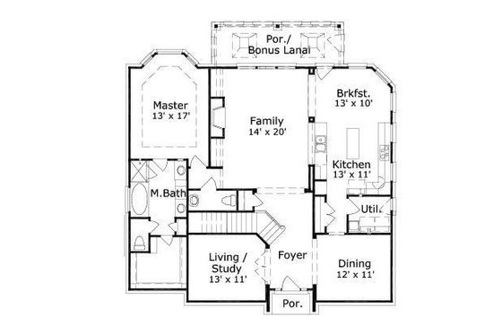 Floor Plan - Main Floor for Colonial House Plan #411-223 - 4 bed, 2 bath