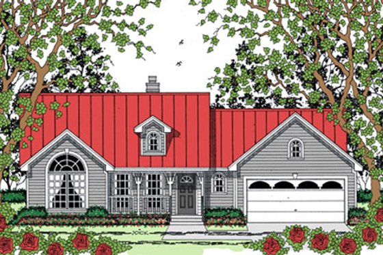 Exterior - Front Elevation for Southern House Plan #42-408 - 3 bed, 2 bath