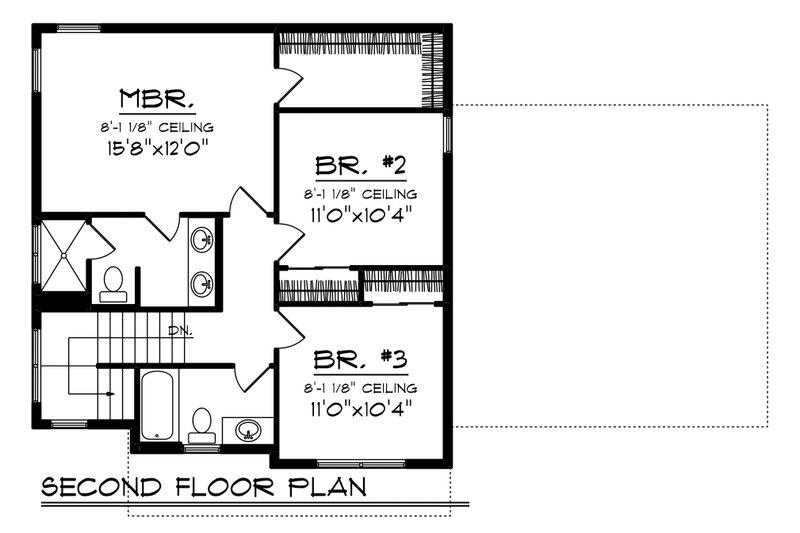 Architectural House Design - Floor Plan - Upper Floor for Farmhouse House Plan #70-1454 - 3 bed, 2.5 bath