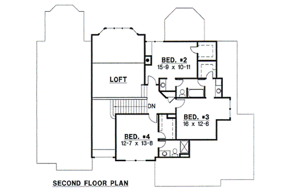 Floor Plan - Upper Floor for European House Plan #67-699 - 4 bed, 3 bath