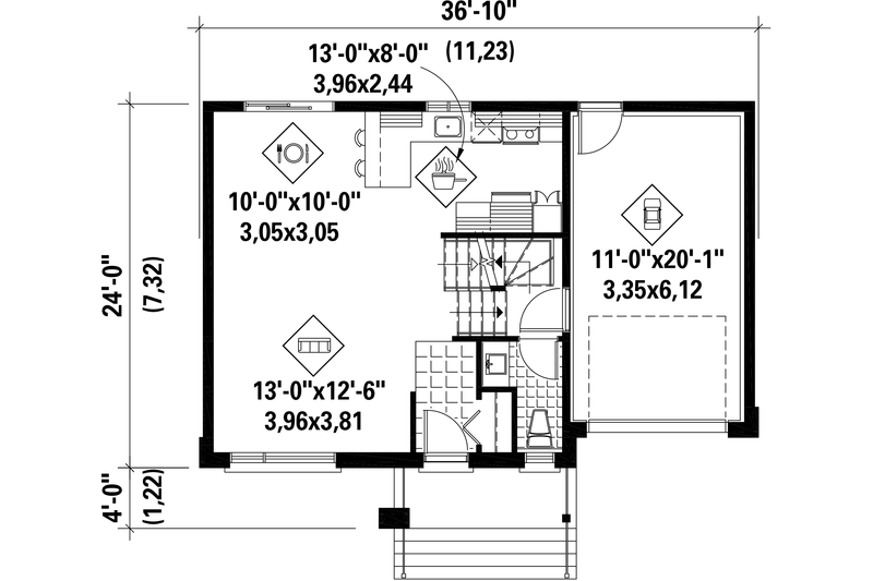 Architectural House Design - Floor Plan - Main Floor for Contemporary House Plan #25-4391 - 3 bed, 1 bath