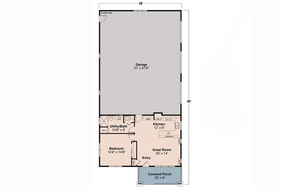 Floor Plan - Main Floor for Craftsman House Plan #124-1390 - 1 bed, 1 bath