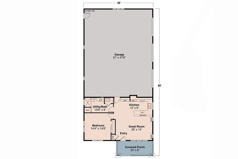 House Design - Floor Plan - Main Floor for Craftsman House Plan #124-1390 - 1 bed, 1 bath