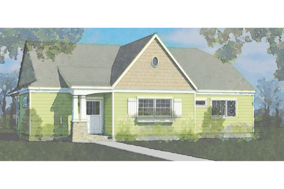 Exterior - Front Elevation for Bungalow House Plan #460-10 - 2 bed, 1.5 bath