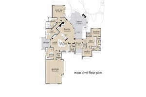 Contemporary style, modern design house plan, main level floor plan