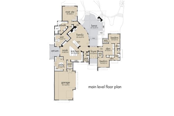 Contemporary style, modern design house plan, main level floor plan