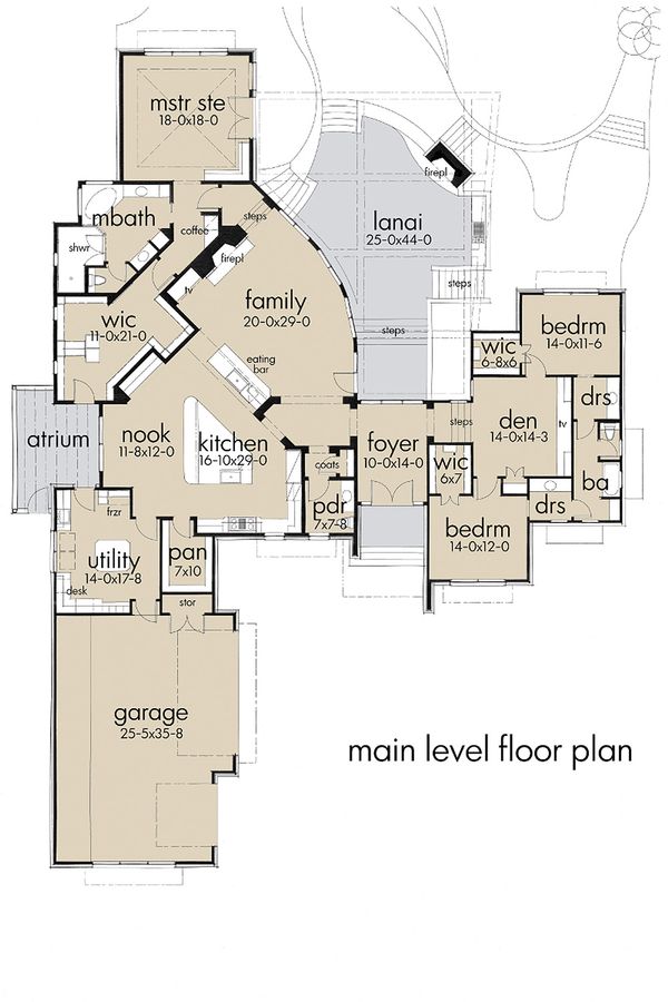Dream House Plan - Contemporary style, modern design house plan, main level floor plan