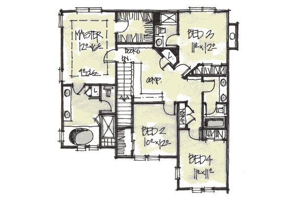 Craftsman Floor Plan - Upper Floor Plan #20-240