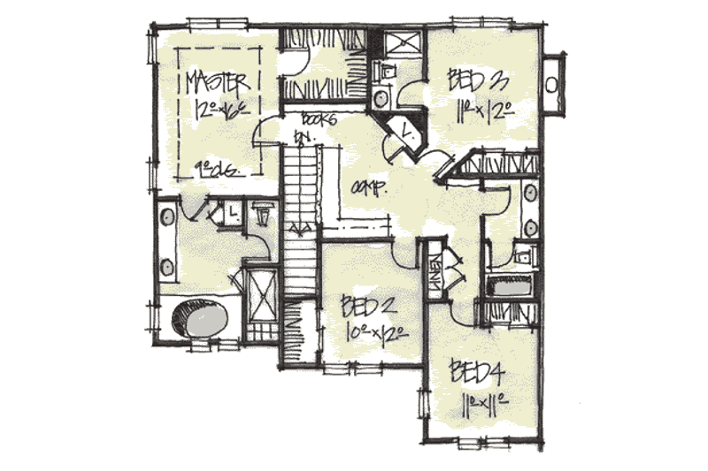 Home Plan - Floor Plan - Upper Floor for Craftsman House Plan #20-240 - 4 bed, 3.5 bath