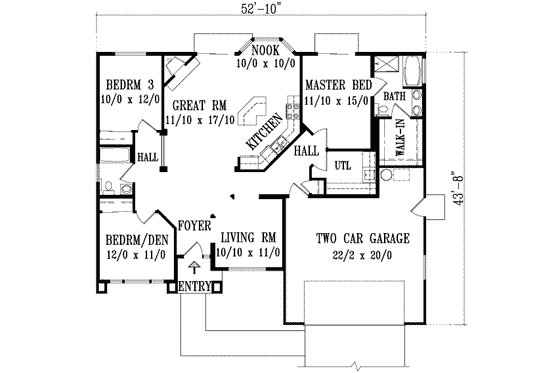 Floor Plan - Main Floor for Adobe / Southwestern House Plan #1-1126 - 3 bed, 2 bath