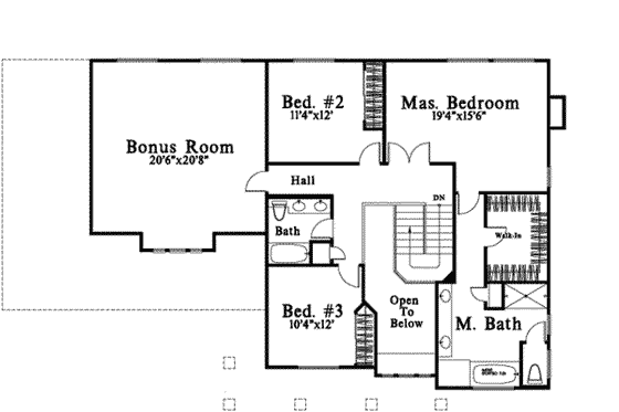 Floor Plan - Upper Floor for Bungalow House Plan #78-191 - 3 bed, 2.5 bath