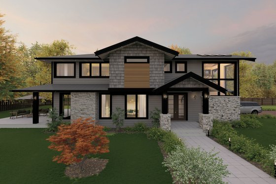 Exterior - Front Elevation 3 for European House Plan #1101-16 - 4 bed, 3.5 bath