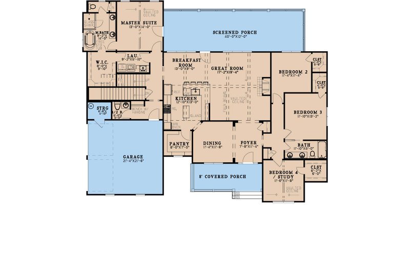 House Blueprint - Floor Plan - Main Floor for Farmhouse House Plan #923-424 - 4 bed, 2.5 bath