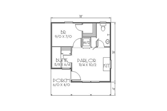 Floor Plan - Main Floor for Cottage House Plan #423-45 - 2 bed, 1 bath