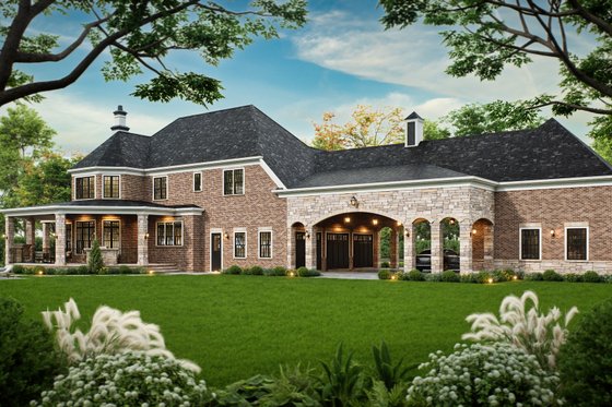 Exterior - Rear Elevation 1 for European House Plan #119-432 - 4 bed, 4.5 bath