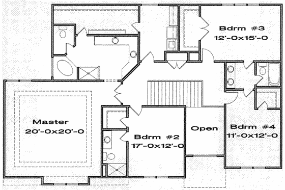 Floor Plan - Upper Floor for Traditional House Plan #6-140 - 4 bed, 3.5 bath