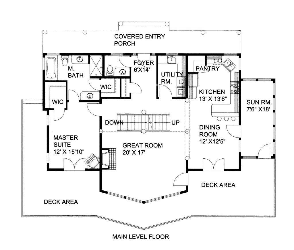 Floor Plan - Main Floor for Craftsman House Plan #117-1104 - 3 bed, 2.5 bath