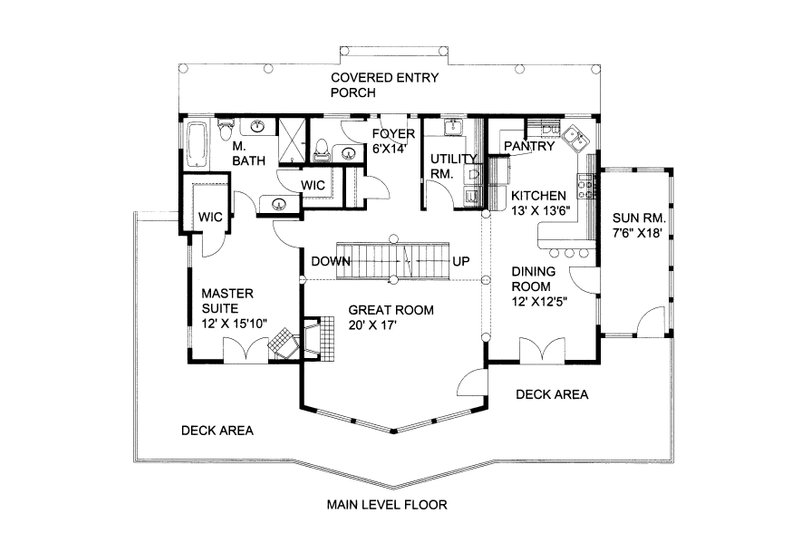 Architectural House Design - Floor Plan - Main Floor for Craftsman House Plan #117-1104 - 3 bed, 2.5 bath