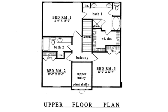 Floor Plan - Upper Floor for Traditional House Plan #42-203 - 3 bed, 2.5 bath