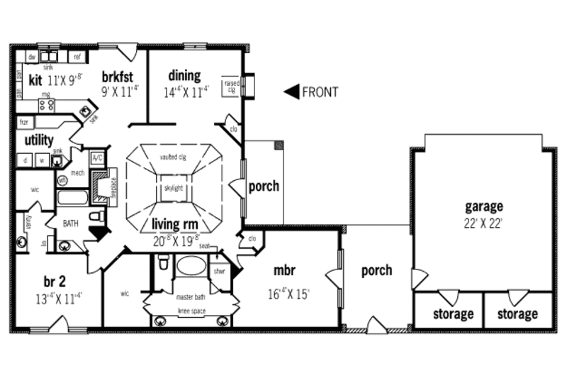 Architectural House Design - Floor Plan - Main Floor for Traditional House Plan #45-305 - 2 bed, 2 bath