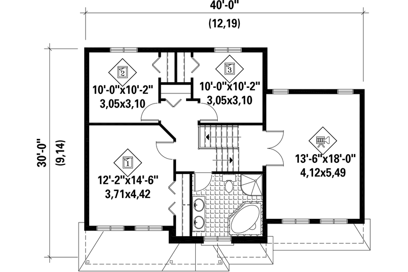 Home Plan - Floor Plan - Upper Floor for Traditional House Plan #25-4577 - 3 bed, 1 bath