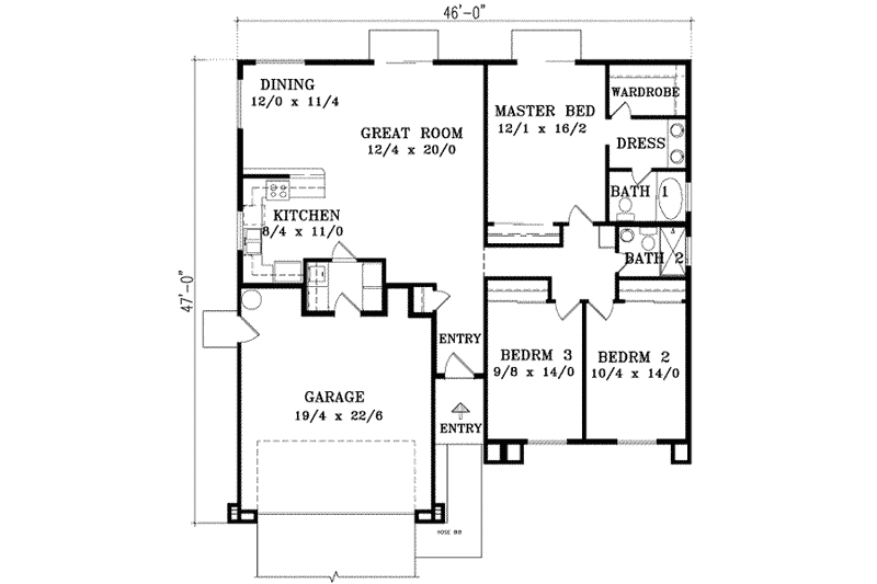 Dream House Plan - Floor Plan - Main Floor for Adobe / Southwestern House Plan #1-378 - 3 bed, 2 bath