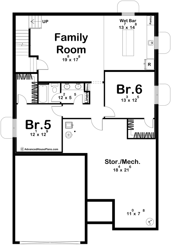 Home Plan - Floor Plan - Lower Floor for Farmhouse House Plan #455-773 - 4 bed, 4 bath