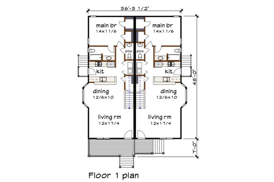 Floor Plan - Main Floor for Farmhouse House Plan #79-362 - 3 bed, 2 bath