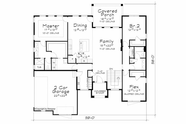 House Blueprint - Floor Plan - Main Floor for Contemporary House Plan #20-2579 - 3 bed, 2 bath