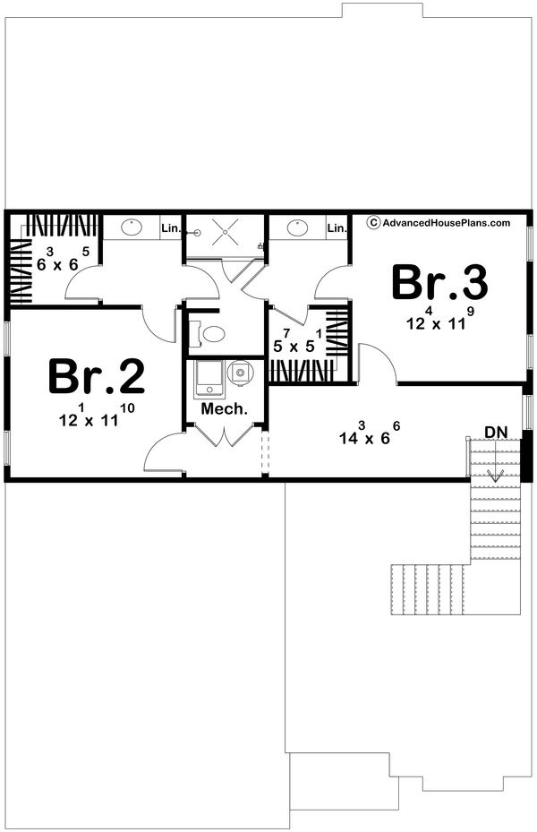 Architectural House Design - Floor Plan - Upper Floor for Cottage House Plan #455-778 - 3 bed, 2.5 bath