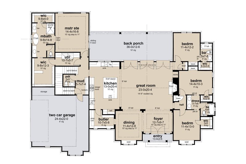 House Design - Floor Plan - Main Floor for Farmhouse House Plan #120-297 - 4 bed, 3.5 bath