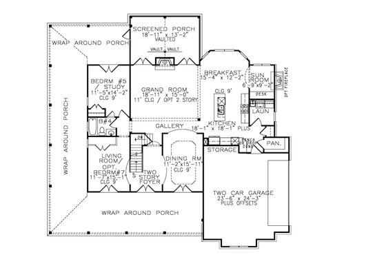 Floor Plan - Main Floor for Farmhouse House Plan #54-378 - 5 bed, 4 bath