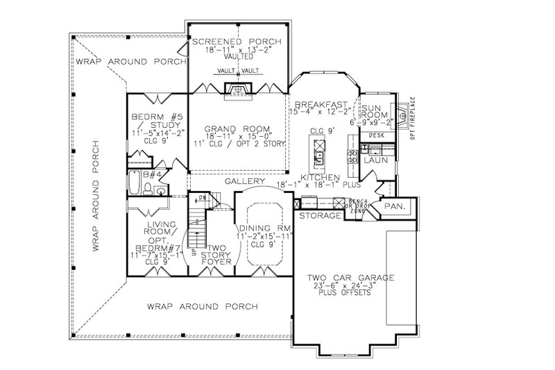 Architectural House Design - Floor Plan - Main Floor for Farmhouse House Plan #54-378 - 5 bed, 4 bath