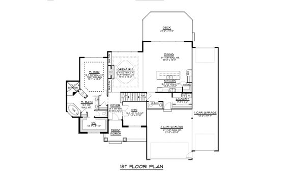 Floor Plan - Main Floor for Craftsman House Plan #1064-29 - 3 bed, 2.5 bath