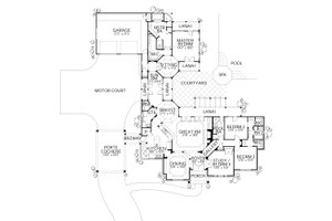 Floor Plan - Main Floor for Mediterranean House Plan #80-175 - 4 bed, 3.5 bath