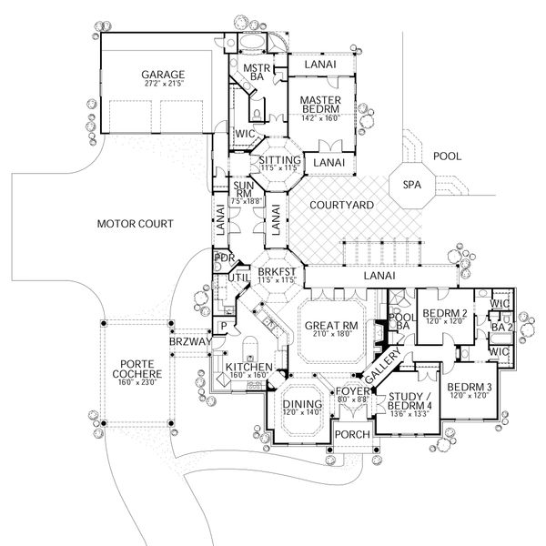 House Design - Mediterranean Floor Plan - Main Floor Plan #80-175