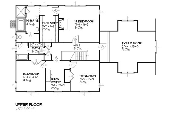 Floor Plan - Upper Floor for Colonial House Plan #901-3 - 3 bed, 2.5 bath