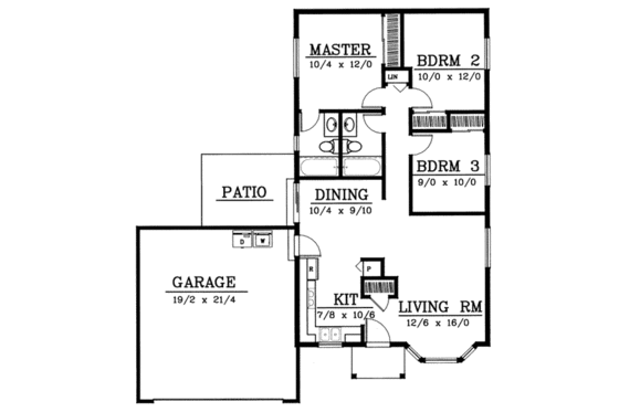 Floor Plan - Main Floor for Traditional House Plan #95-114 - 3 bed, 2 bath