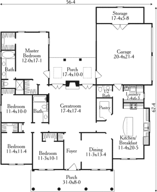 House Plan Design - Southern Floor Plan - Main Floor Plan #406-284