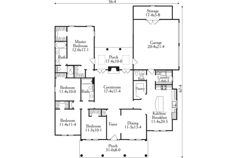Home Plan - Southern Floor Plan - Main Floor Plan #406-284